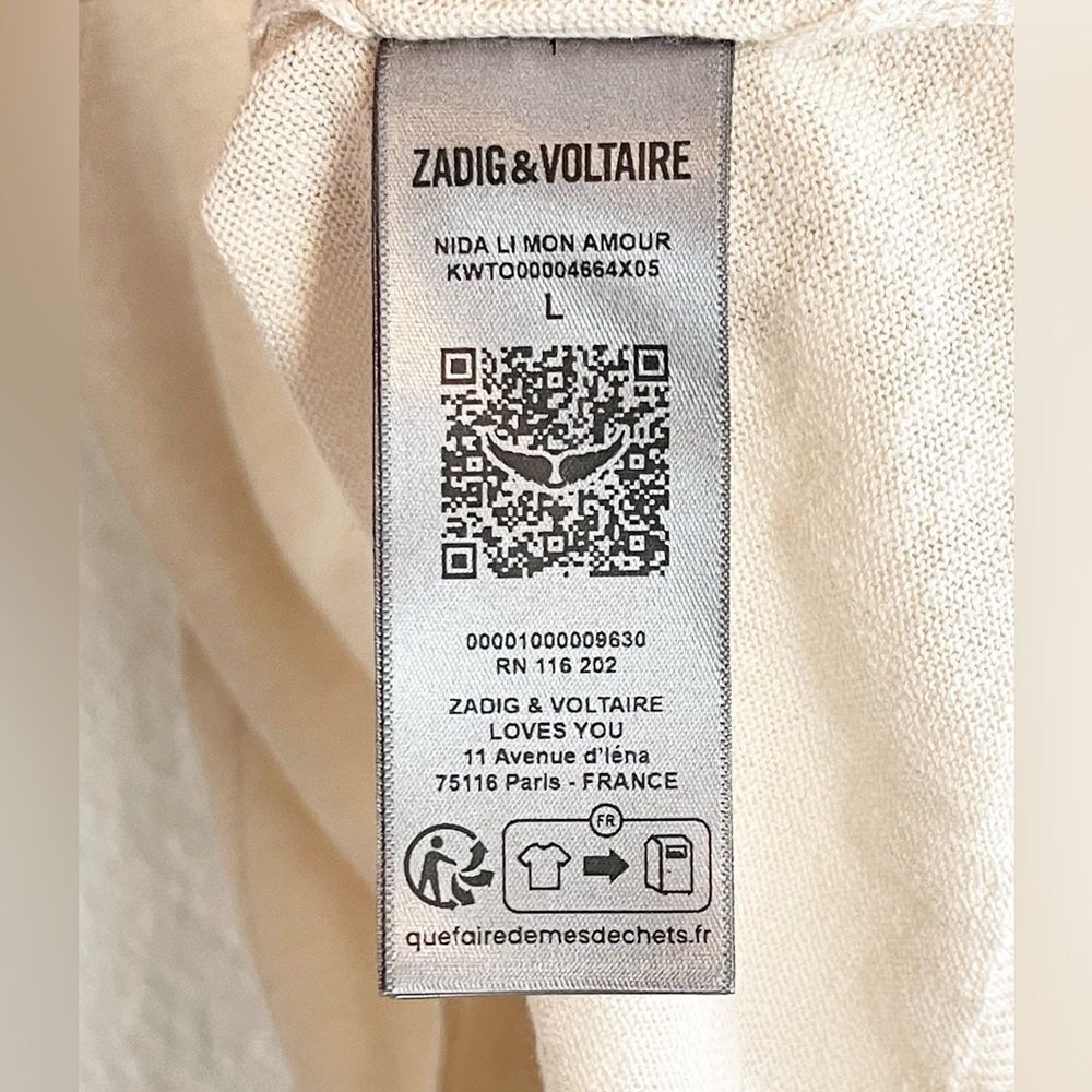 Zadig & Voltaire Nida Mon Amour Sweater vest in cream top Large - Picture 10 of 13